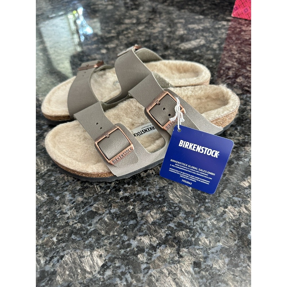 BIRKENSTOCK Arizona Shearling Kids Lambskin Lining MINK Suede Leather. Sz 5.5